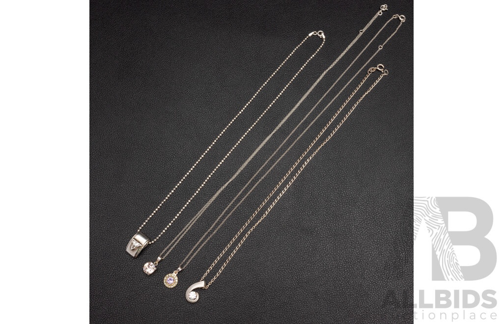 925 Sterling Silver Necklaces with Synthetic Stones - Lot of 4
