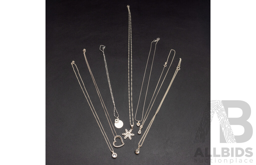 Assorted 925 Sterling Silver Necklaces with Synthetic Gems - Lot of 7