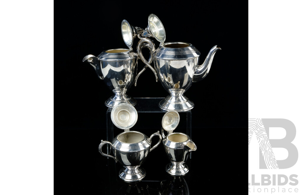 Antique Art Deco Sir John Bennetts Silver Plate Four Piece Tea Service
