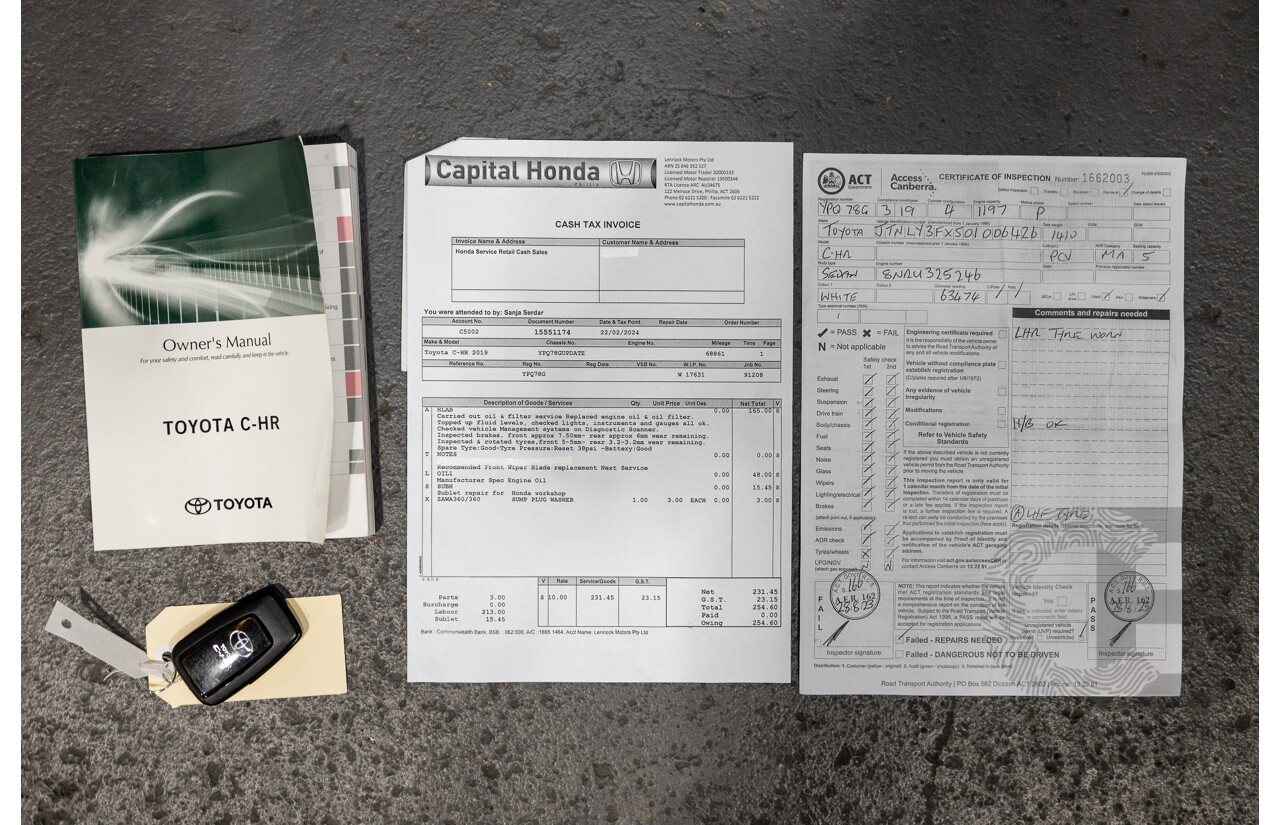 03/2019 Toyota C-HR Koba (AWD) NGX50R 4D Wagon Crystal Pearl White / Black Turbo 1.2L