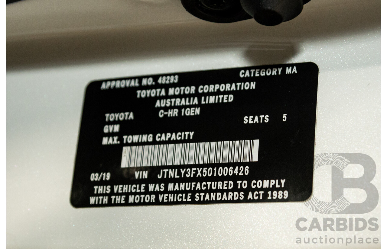 03/2019 Toyota C-HR Koba (AWD) NGX50R 4D Wagon Crystal Pearl White / Black Turbo 1.2L