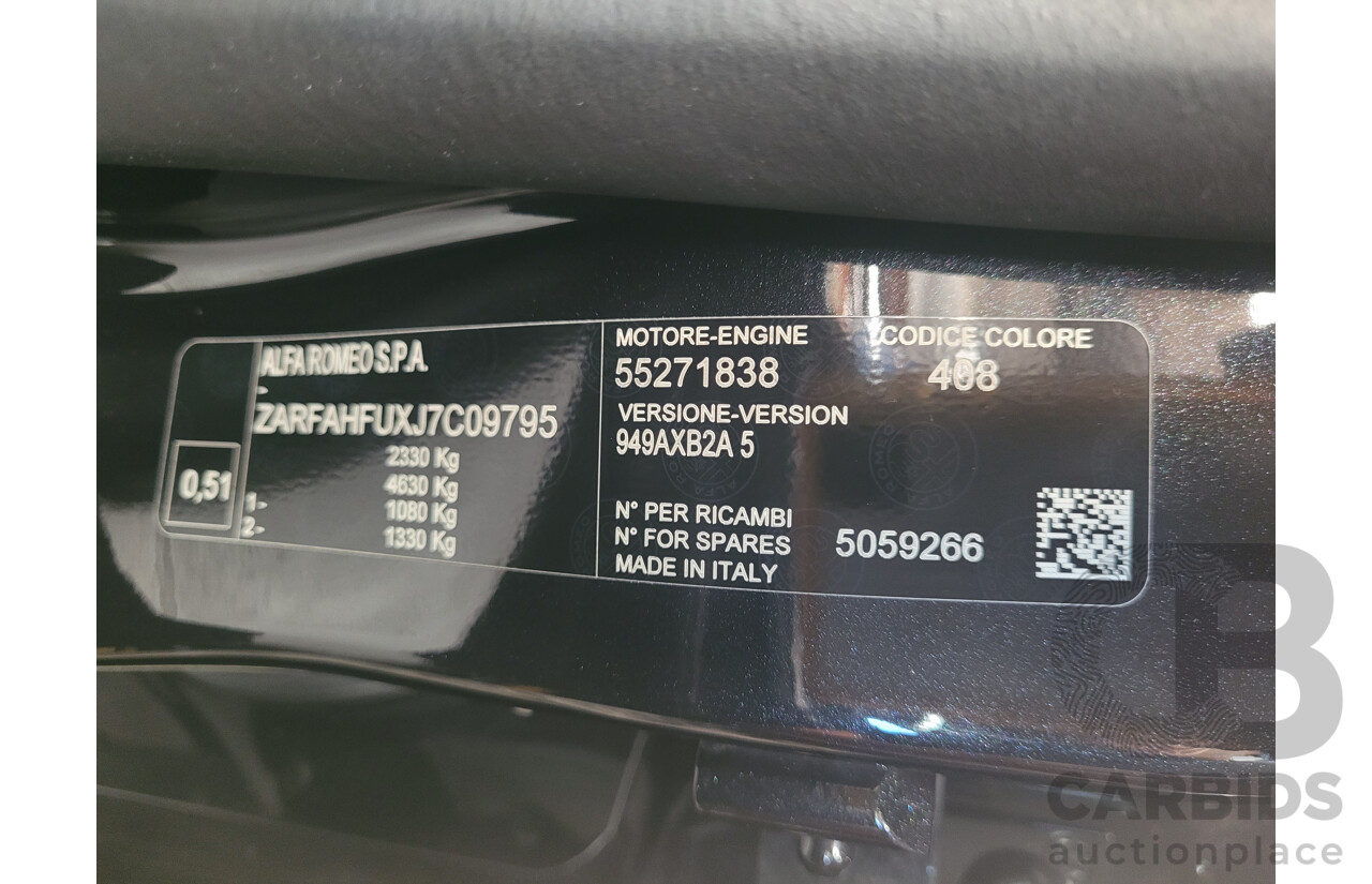 07/2020 Alfa Romeo Stelvio First Edition Q4 (AWD) 949 4D Wagon Black Turbo Diesel 2.1L