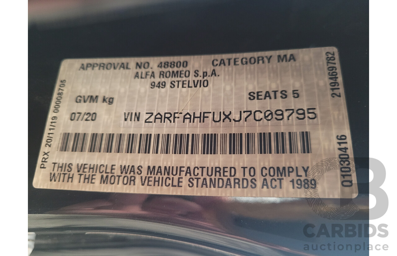 07/2020 Alfa Romeo Stelvio First Edition Q4 (AWD) 949 4D Wagon Black Turbo Diesel 2.1L