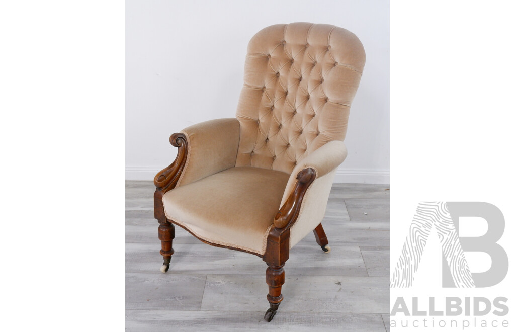 Antique Button Back Grandfather Chair