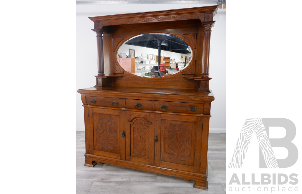 Edwardian Oak Mirrored Sideboard