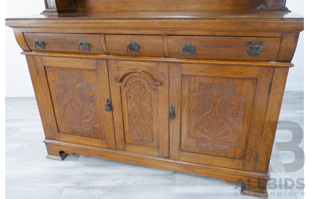 Edwardian Oak Mirrored Sideboard