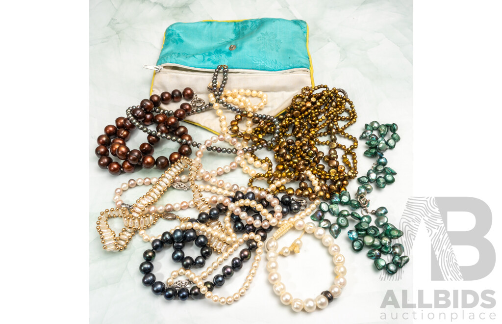 Freshwater Cultured Pearl Collection (11) Pieces Including Sterling Silver 'Gay Charm' Vintage Cultured Pearl Necklace