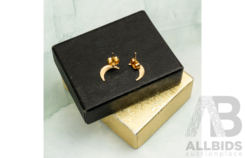 9ct Vintage Crescent Moon Stud Earrings, 11mm, 0.61 Grams