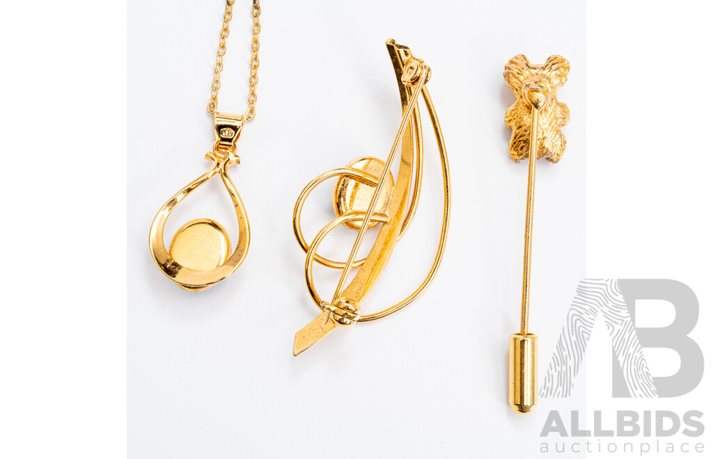 Opal Triplet Pendant & Brooch in Gold Plated Sterling Silver, as New, with Opal Triplet Koala Pin