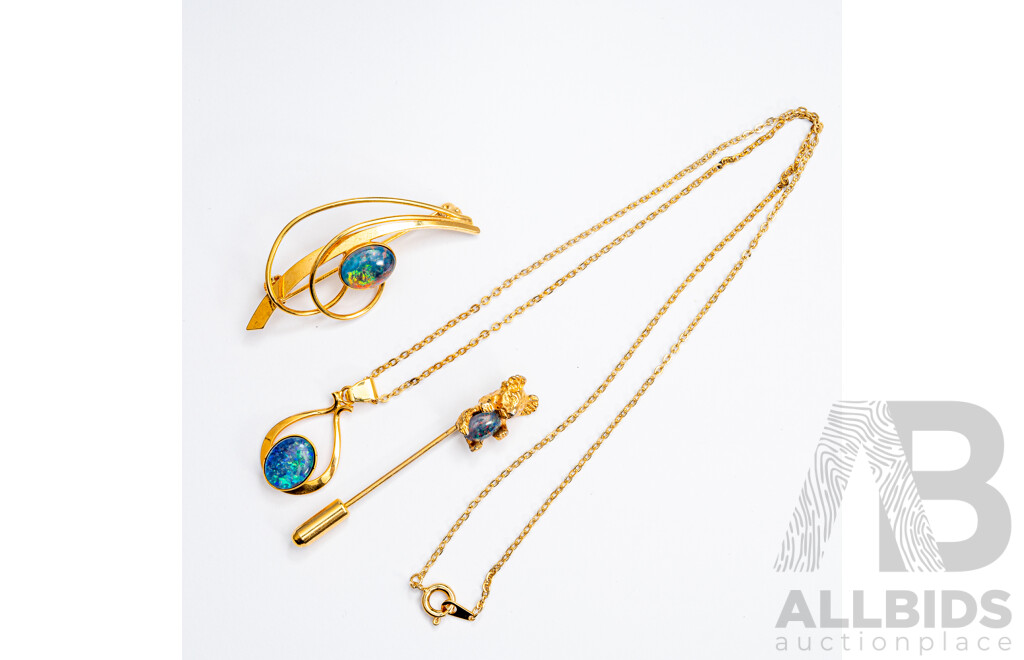 Opal Triplet Pendant & Brooch in Gold Plated Sterling Silver, as New, with Opal Triplet Koala Pin