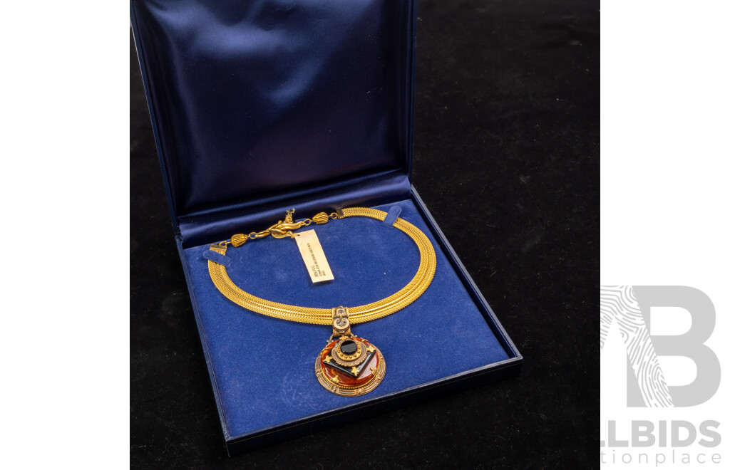 Patrice 3RM FUG German Resin & Genuine Gaseite with Brass Necklet, 43cm, as New in Original Presentation Box