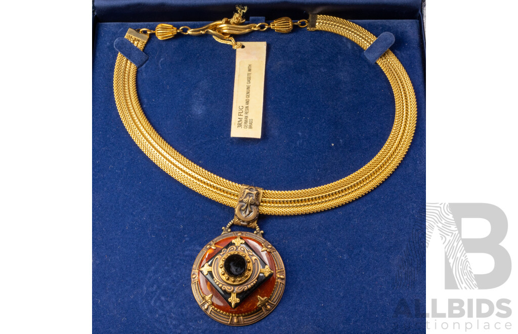 Patrice 3RM FUG German Resin & Genuine Gaseite with Brass Necklet, 43cm, as New in Original Presentation Box