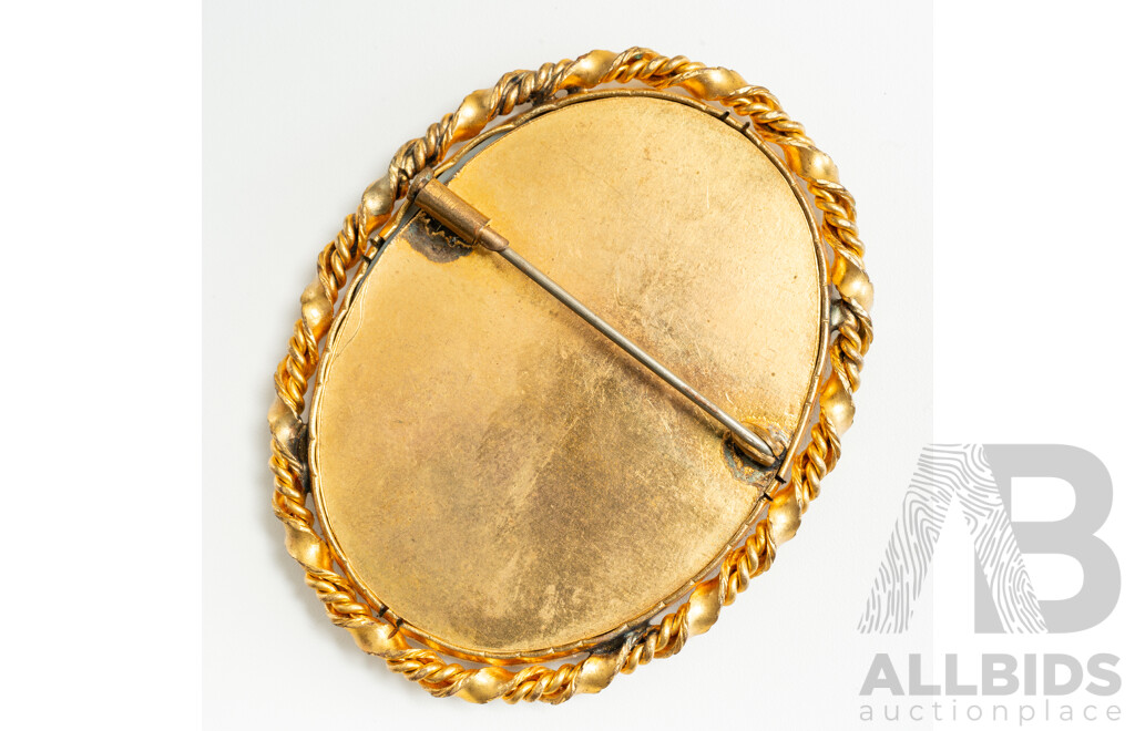 Vintage French Handpainted Oval Portrait Brooch, 58mm, Signed