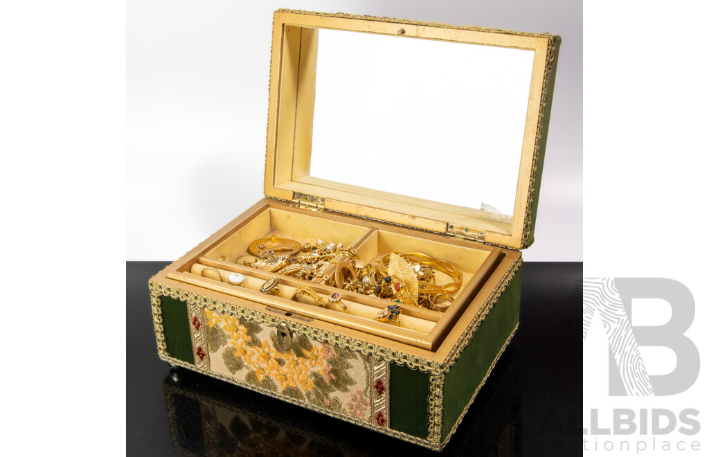 Delightful Vintage Music Box with a Wonderful Collection of Vintage Gold Tone Jewellery