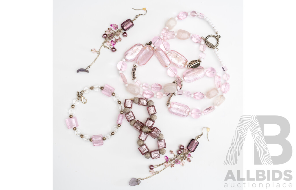 Antica Murrina Venezia Pink Glass Earrings & Bracelet with Other Pink Necklace & Bracelet