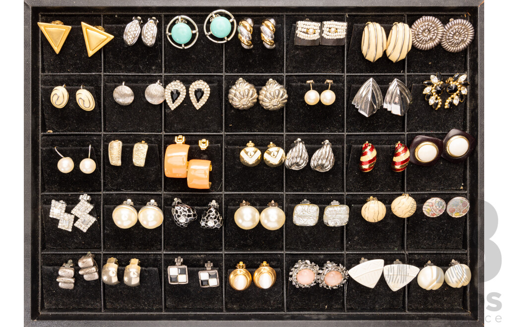 Collection of 35 Pairs of Quality Clip on Earrings on Display Tray