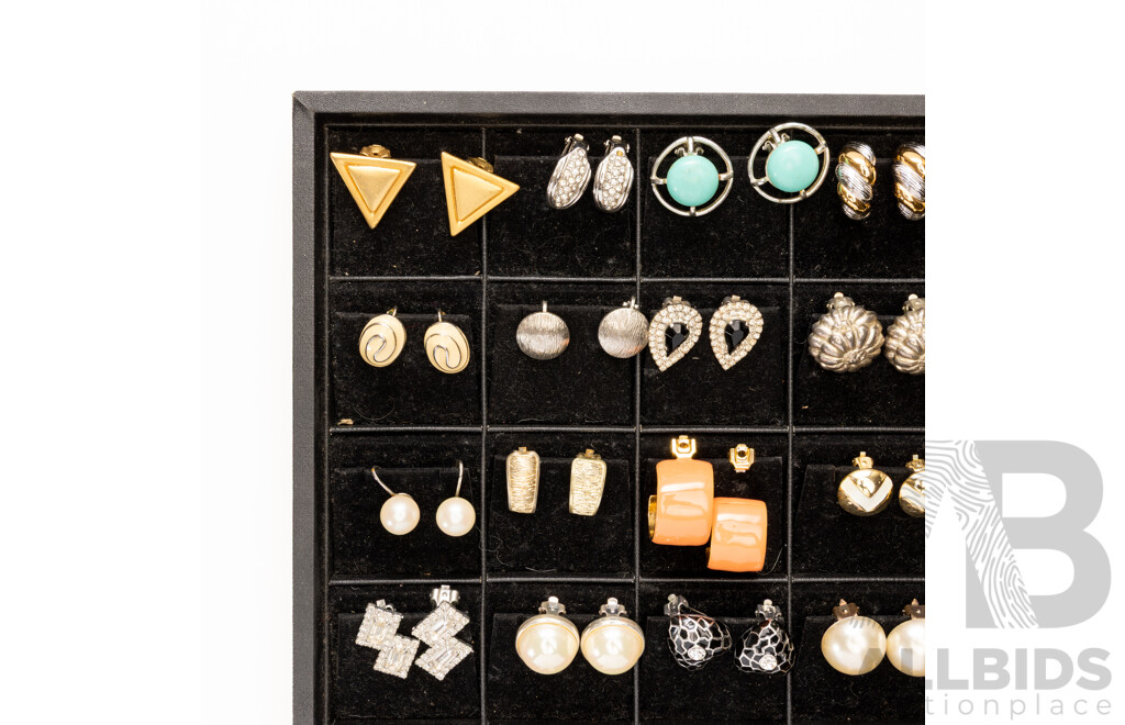Collection of 35 Pairs of Quality Clip on Earrings on Display Tray