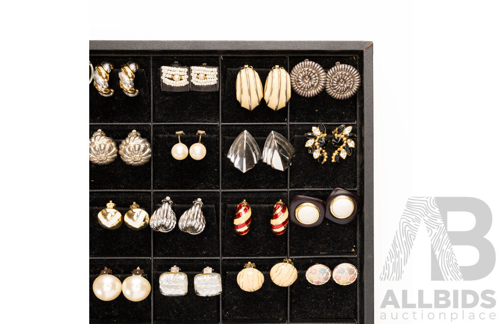 Collection of 35 Pairs of Quality Clip on Earrings on Display Tray