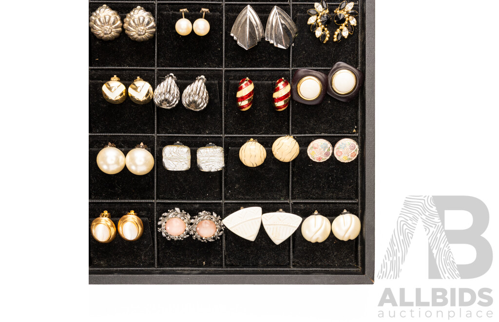 Collection of 35 Pairs of Quality Clip on Earrings on Display Tray