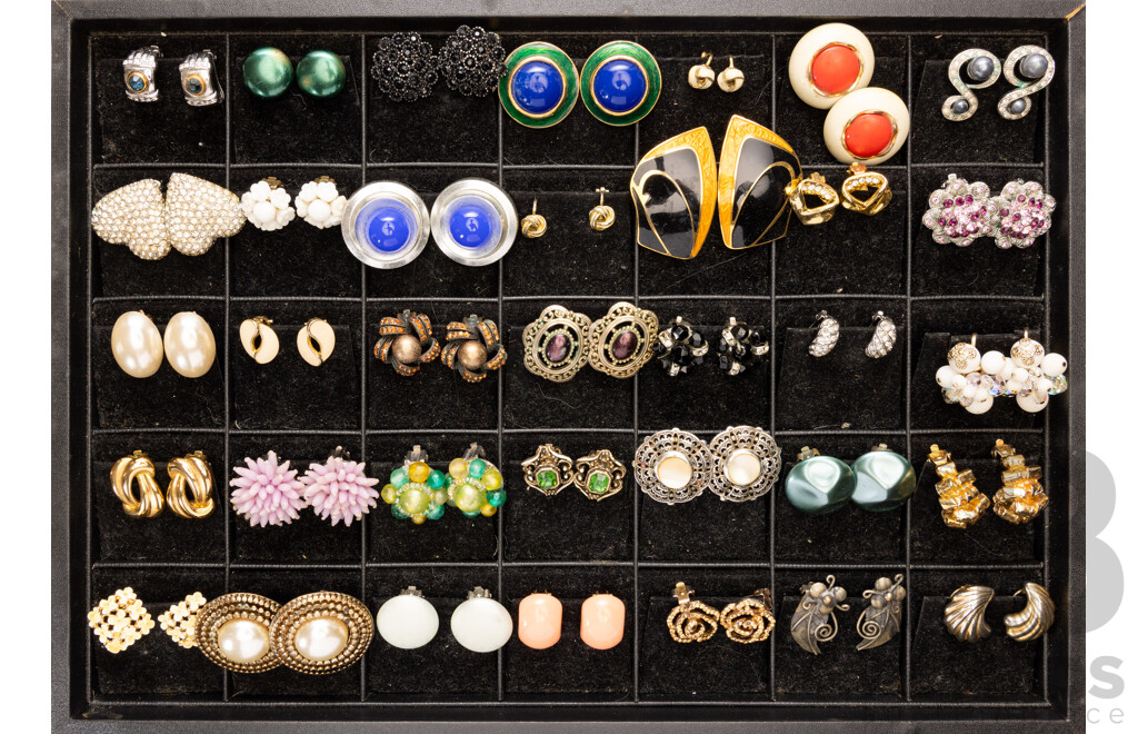 Collection of 35 Pairs of Quality Clip on Earrings on Display Tray