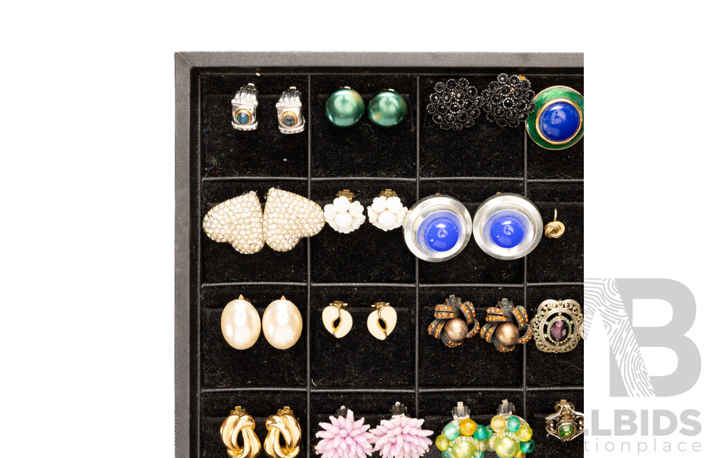 Collection of 35 Pairs of Quality Clip on Earrings on Display Tray