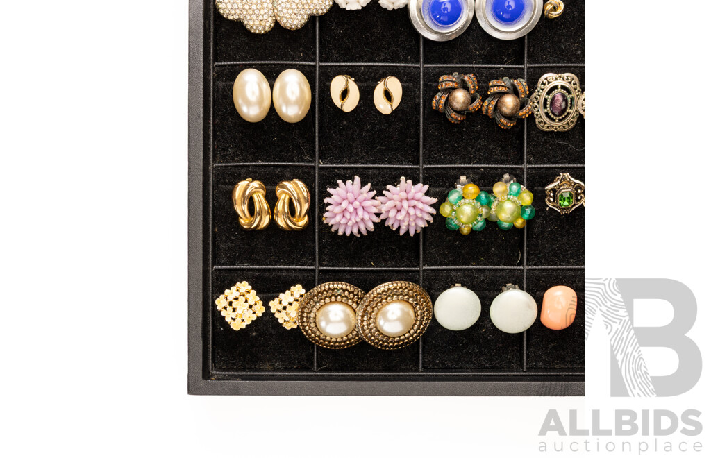 Collection of 35 Pairs of Quality Clip on Earrings on Display Tray