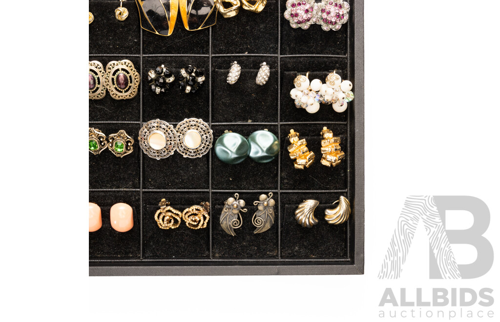 Collection of 35 Pairs of Quality Clip on Earrings on Display Tray