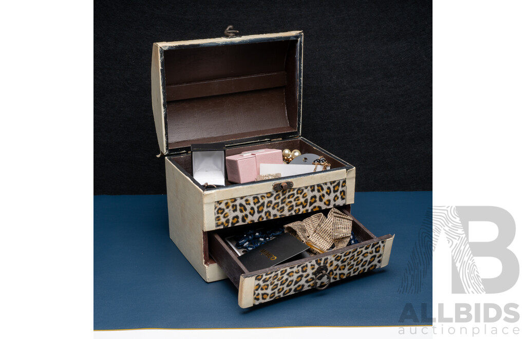 Collection of New Jewellery Items Including Mimco in Vintage Leopard Print Jewel Box