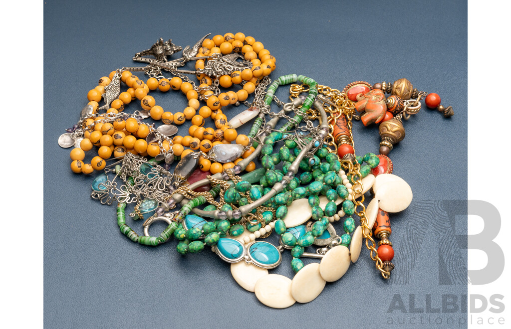 Vintage Bone Beaded Necklace, Marine Drop Charm Necklace, Buddha's Eye Prayer Beads & Collection of Other Quality Jewellery