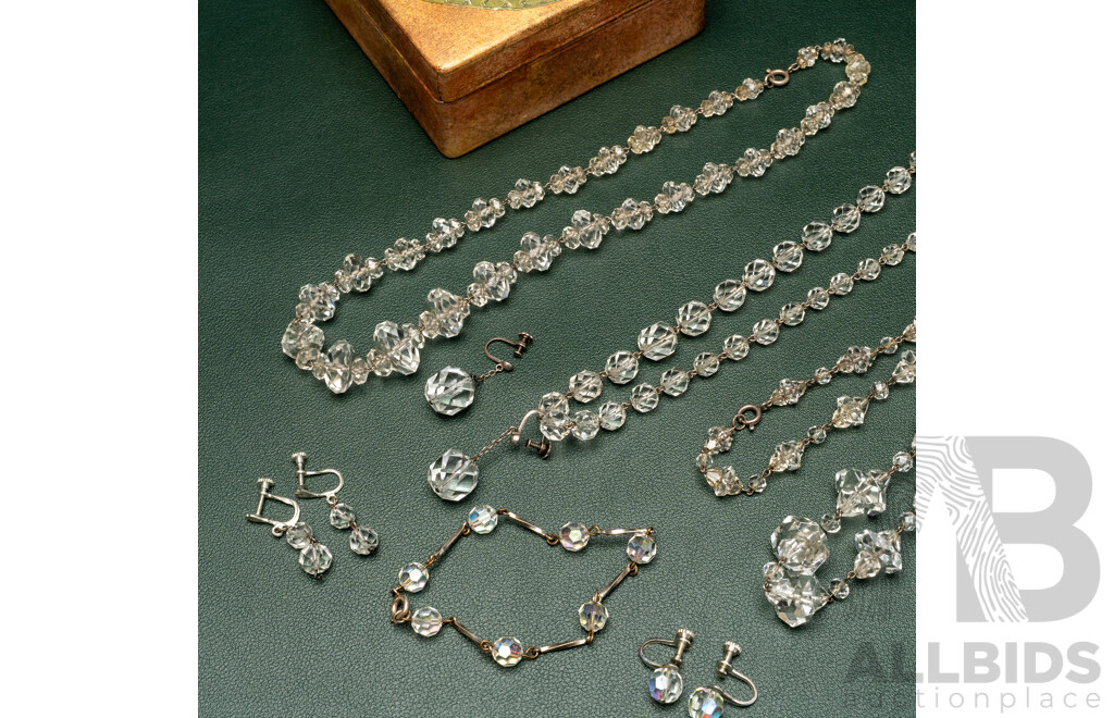 Vintage Collection of Austrian Beaded (3) Necklaces, Bracelet & Earrings, Sterling