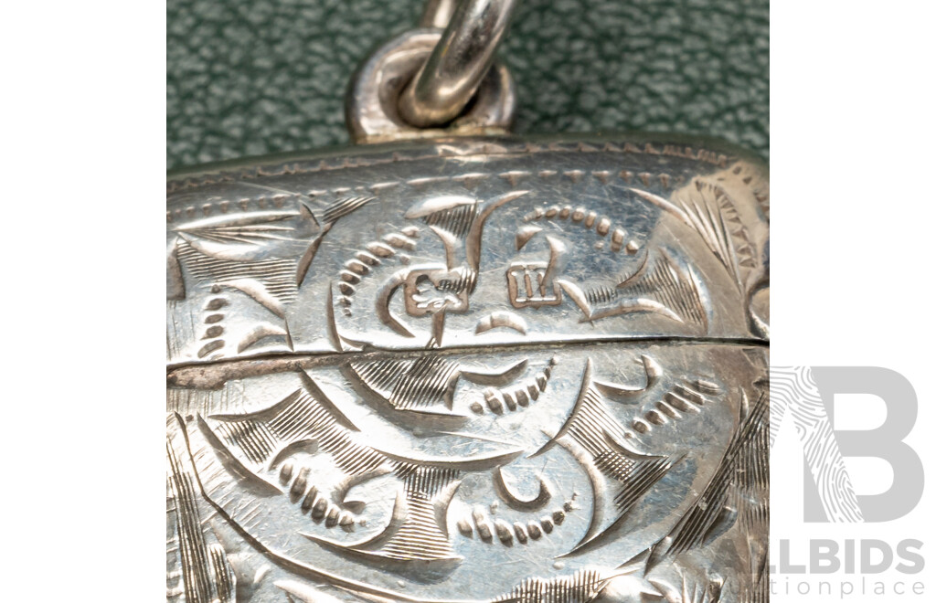 Antique Sterling Silver Vesta Box Fob Pendant with Matches, Birmingham 1911, 48mm Long, 11.01 Grams