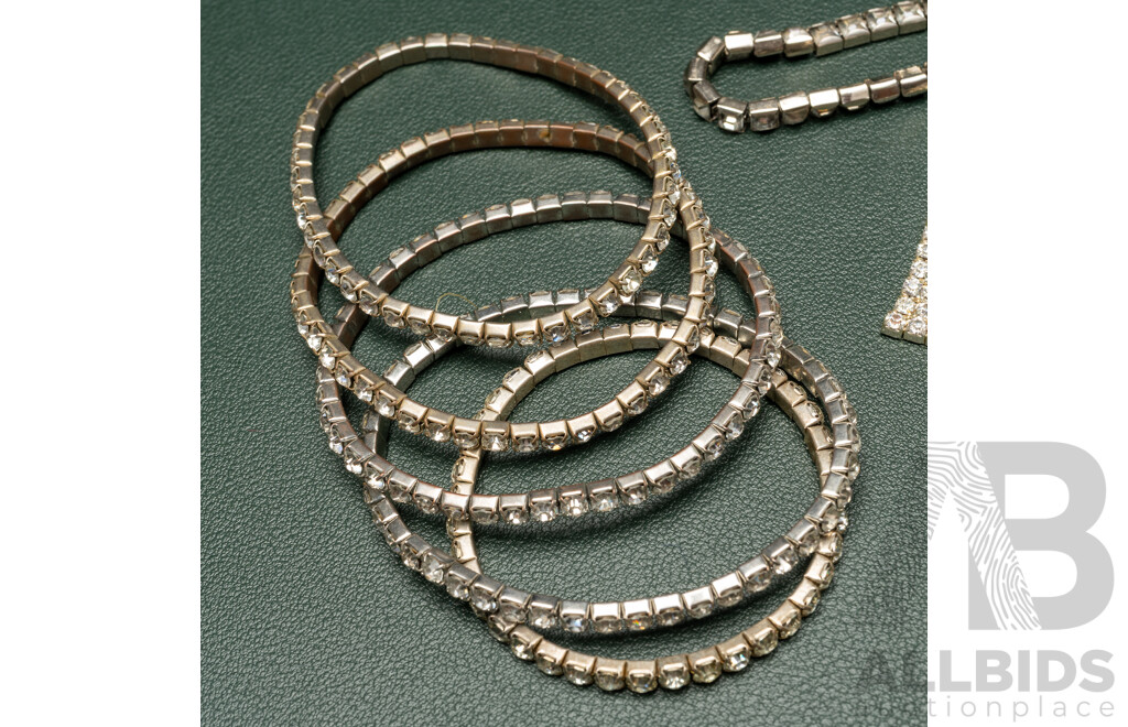 Vintage (4) Diamonte Paste Stone Necklaces & (5) Diamonte Paste Stone Bracelets