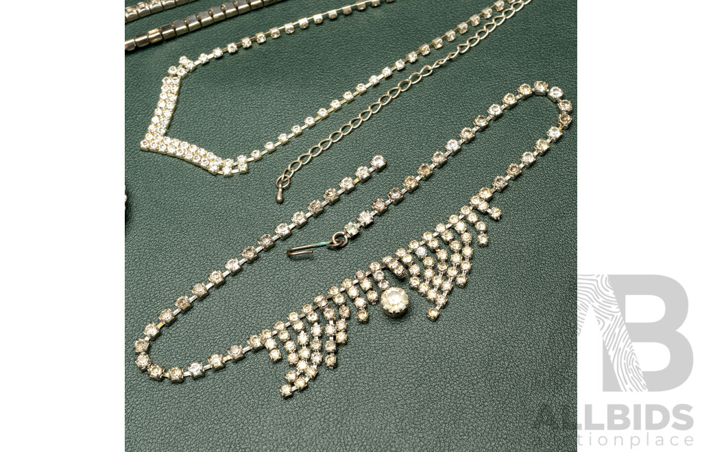 Vintage (4) Diamonte Paste Stone Necklaces & (5) Diamonte Paste Stone Bracelets