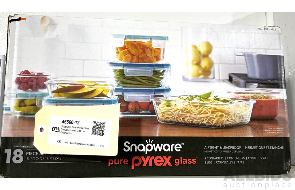 Snapware Pure Pyrex Glass Containers with Lids - in Original Box