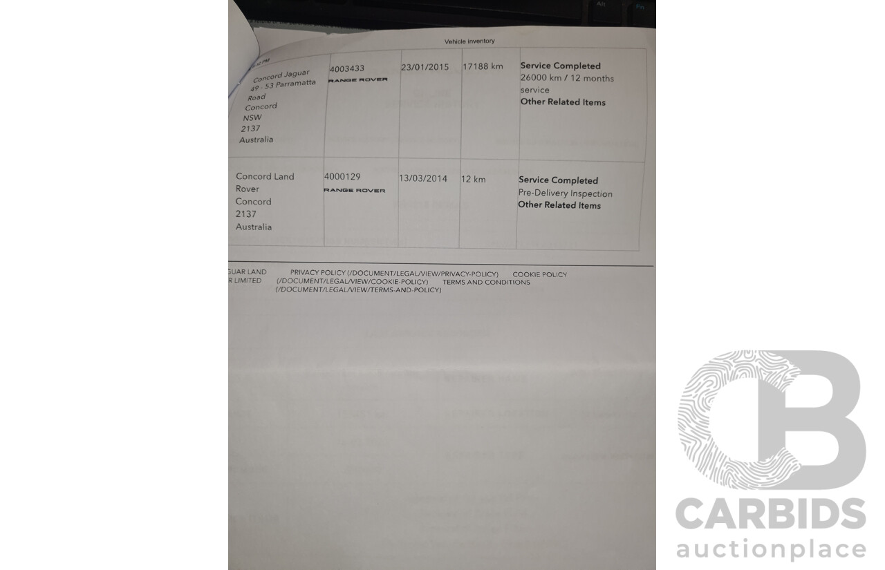 3/2014 Range Rover Sport 3.0 SDV6 Autobiography LW 4d Wagon Mariana Black Metallic Turbo Diesel V6 3.0L