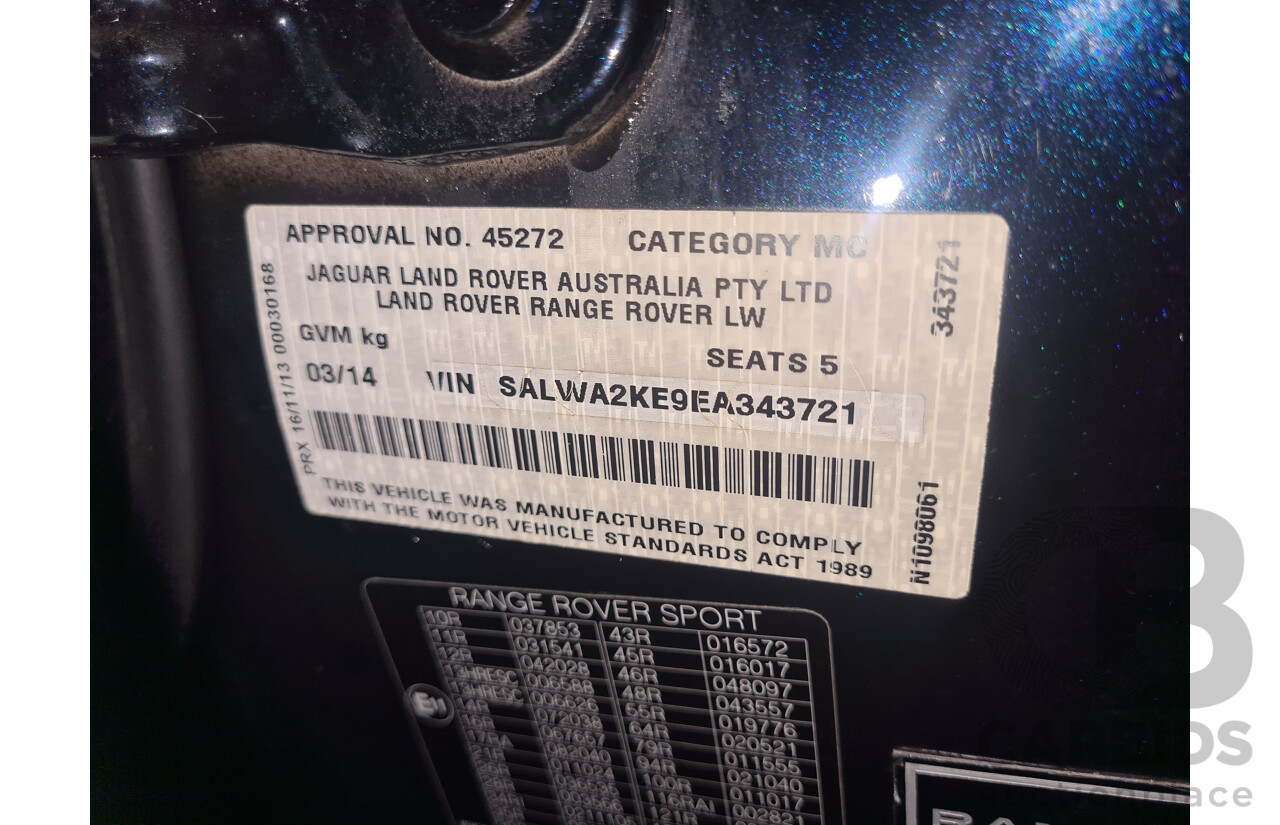 3/2014 Range Rover Sport 3.0 SDV6 Autobiography LW 4d Wagon Mariana Black Metallic Turbo Diesel V6 3.0L