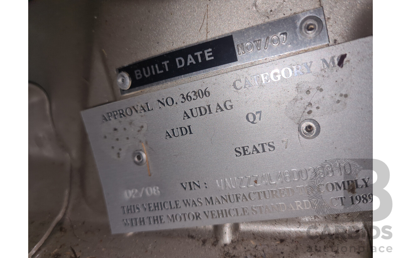 2/2008 Audi Q7 3.0 TDI Quattro (AWD) S-Line Package MY08 Upgrade 4d Wagon Beige Turbo Diesel V6 3.0L - 7 Seater