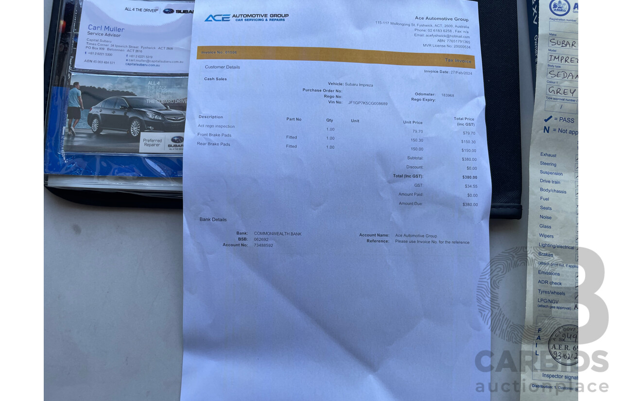 5/2012 Subaru Impreza 2.0i (awd) MY12 4d Sedan Grey 2.0L