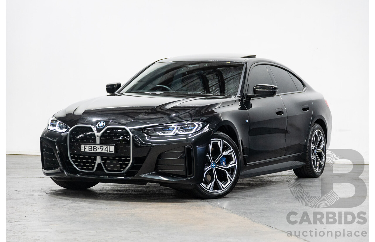 05/2022 BMW i4 eDrive40i M-Sport Gran Coupe G26 4D Coupe Black Sapphire Metallic Electric EV 250kw