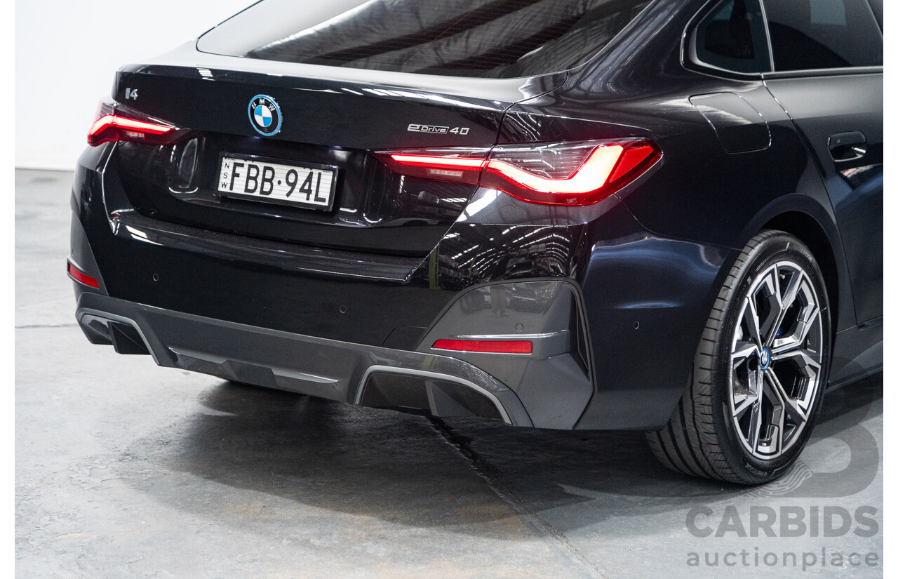 05/2022 BMW i4 eDrive40i M-Sport Gran Coupe G26 4D Coupe Black Sapphire Metallic Electric EV 250kw