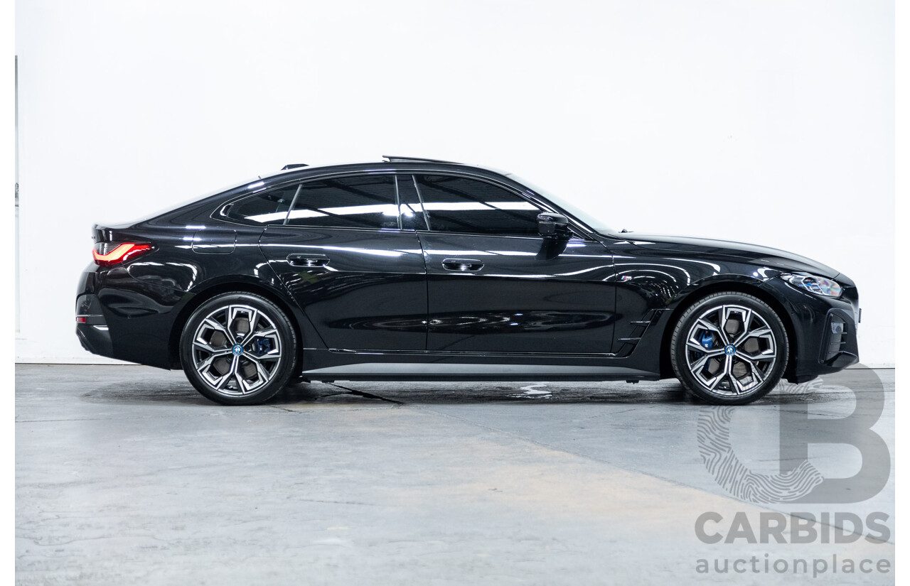 05/2022 BMW i4 eDrive40i M-Sport Gran Coupe G26 4D Coupe Black Sapphire Metallic Electric EV 250kw