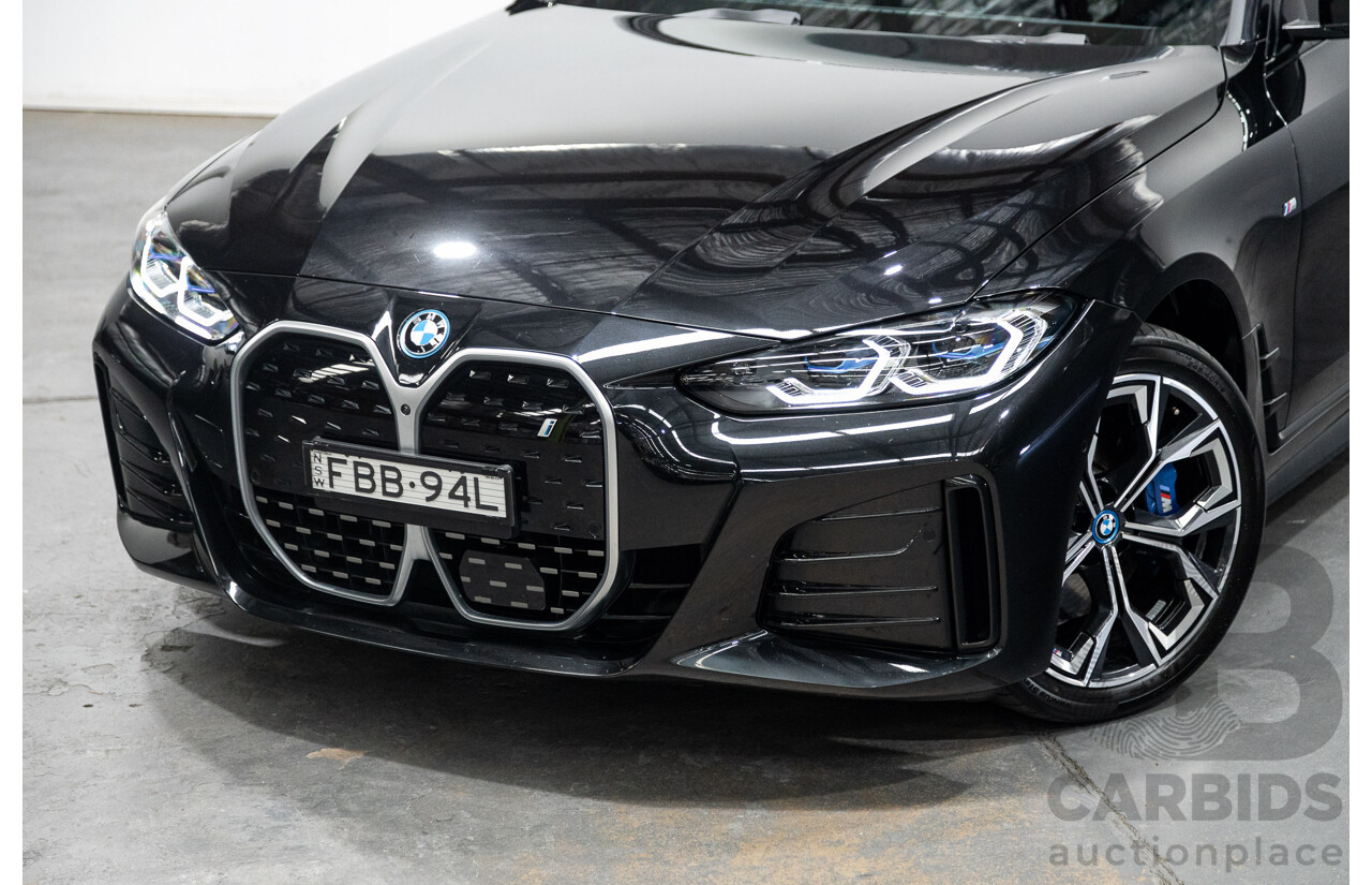05/2022 BMW i4 eDrive40i M-Sport Gran Coupe G26 4D Coupe Black Sapphire Metallic Electric EV 250kw