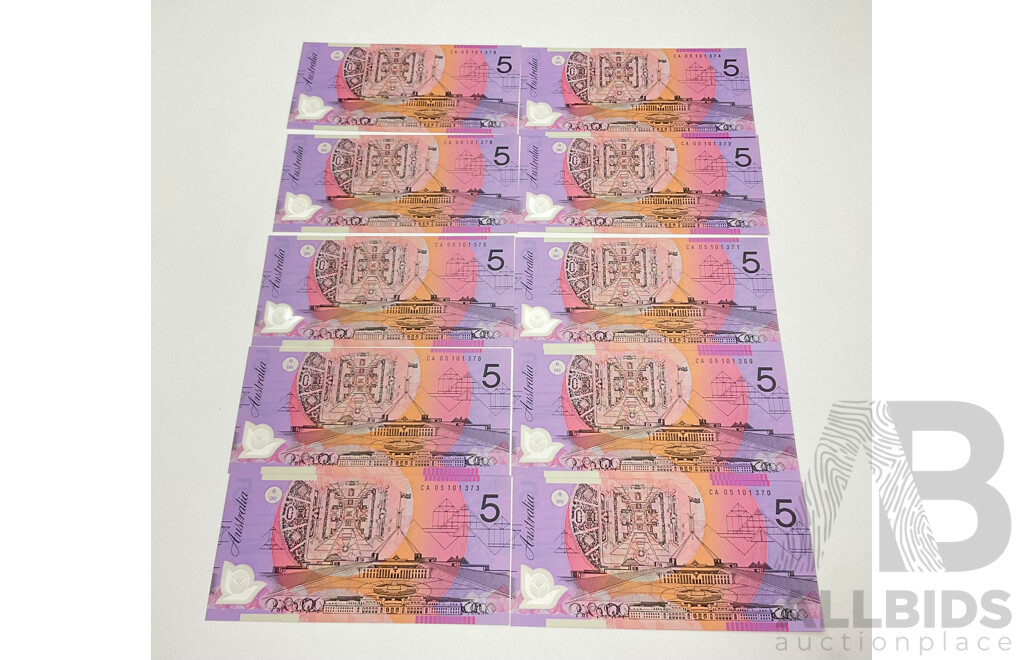 Ten Consecutive $5 Notes. MacFarlane - Lot 1544961 | ALLBIDS