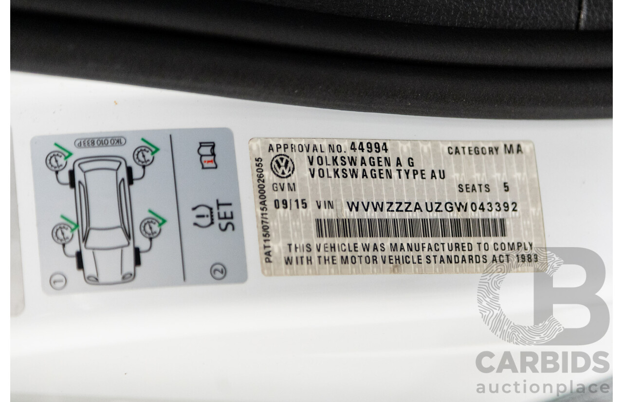 09/2015 Volkswagen Golf 92 TSI Trendline MY16 5D Hatchback White Turbo 1.4L