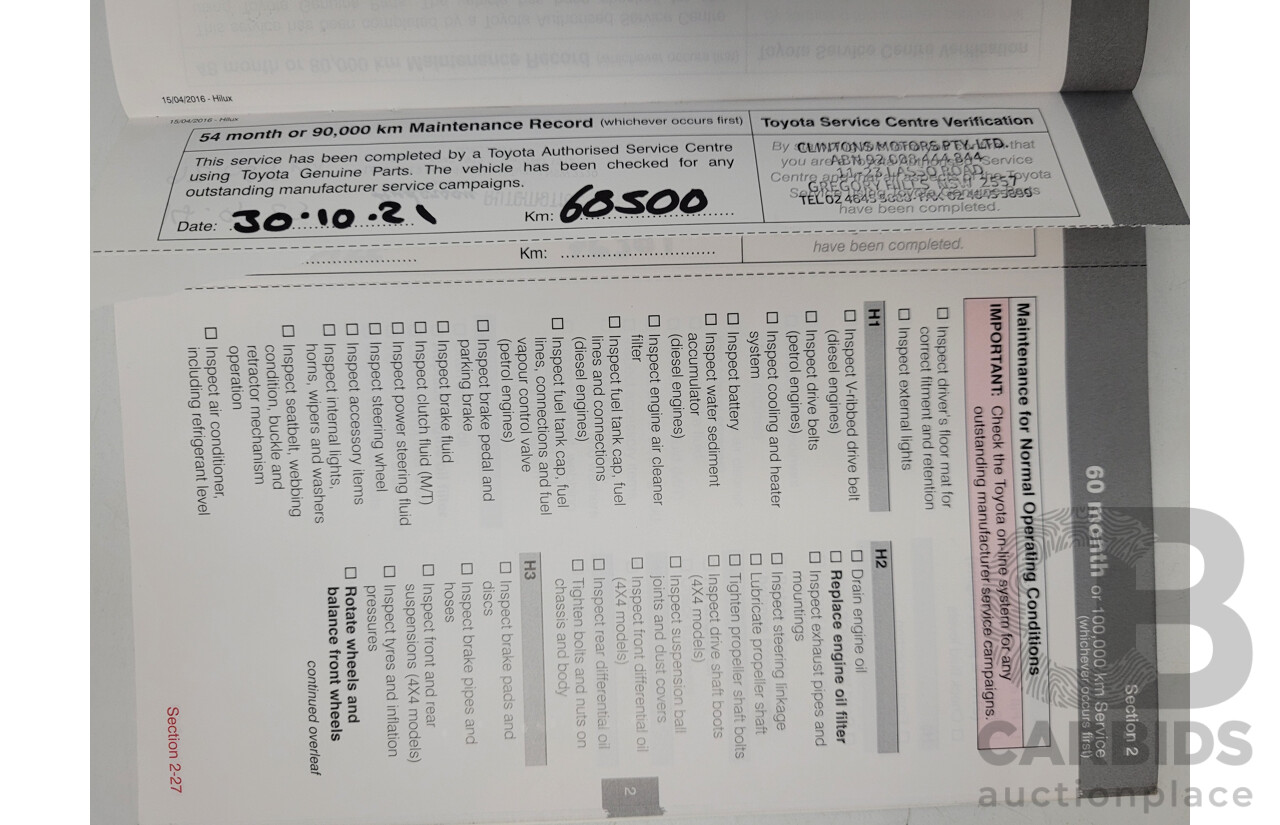 02/2017 Toyota Hilux SR5 4x4 GUN126R Extra Cab Utility Grey Turbo Diesel 2.8L