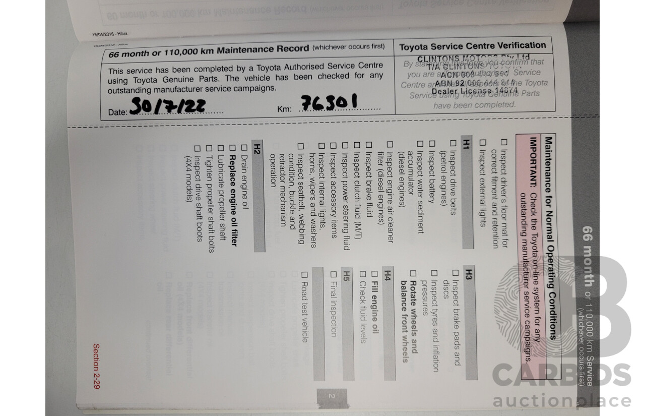 02/2017 Toyota Hilux SR5 4x4 GUN126R Extra Cab Utility Grey Turbo Diesel 2.8L