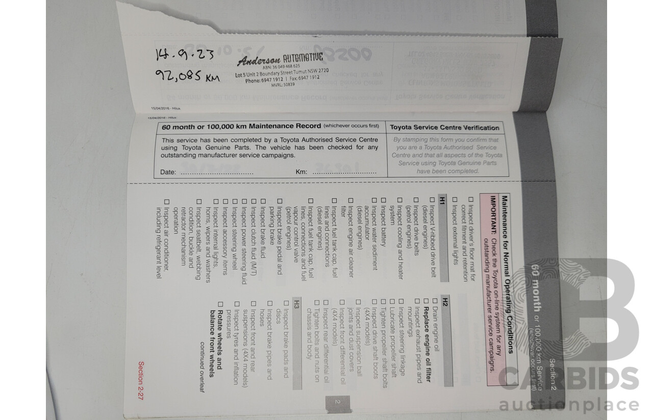 02/2017 Toyota Hilux SR5 4x4 GUN126R Extra Cab Utility Grey Turbo Diesel 2.8L