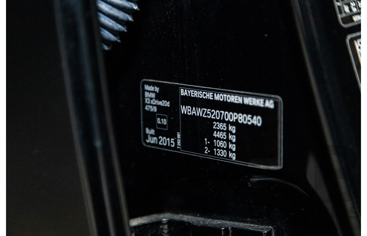 08/2015 BMW X3 xDrive20d (4x4) F25 MY15 4D Wagon Sapphire Black Metallic Turbo Diesel 2.0L