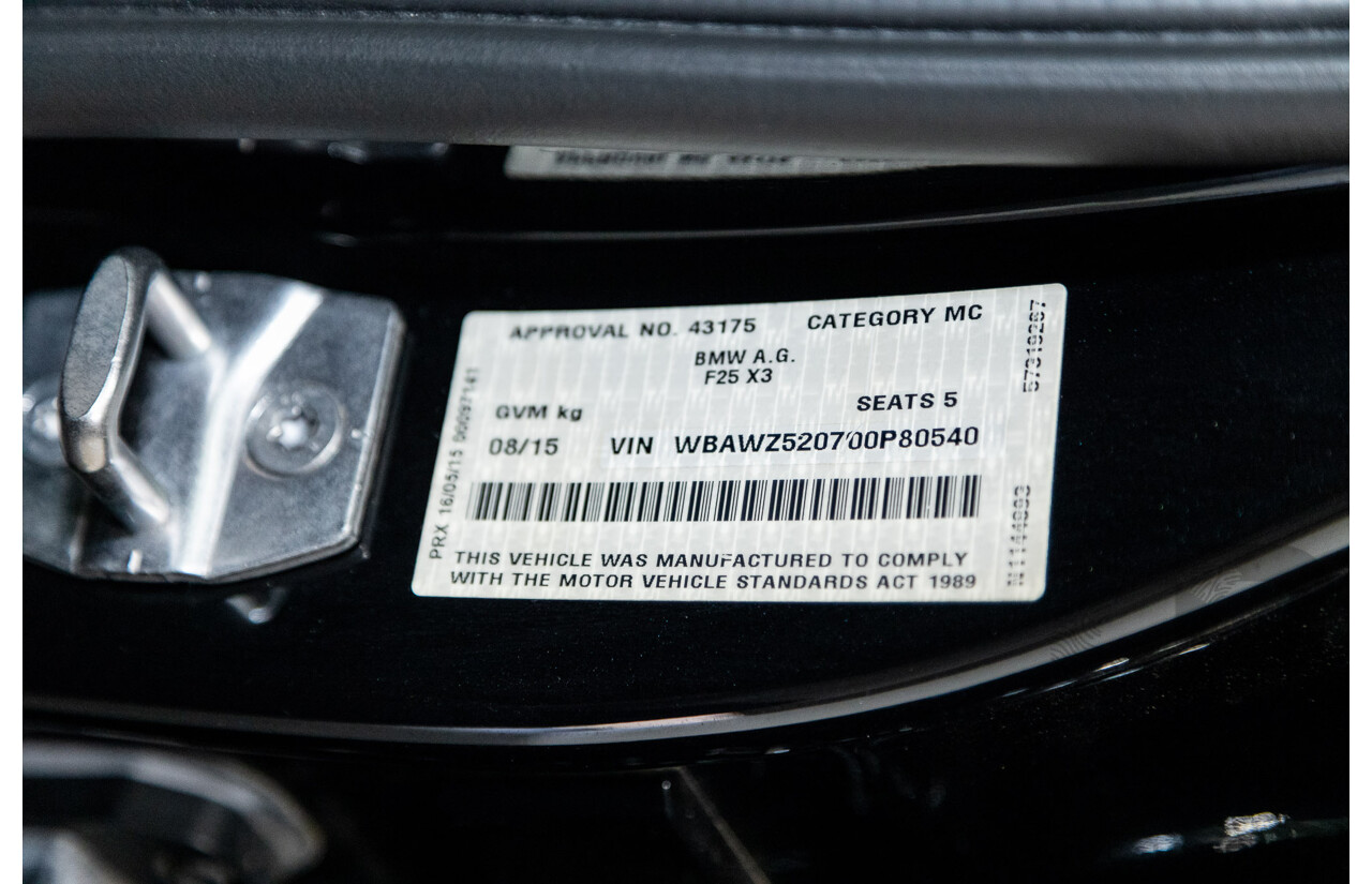 08/2015 BMW X3 xDrive20d (4x4) F25 MY15 4D Wagon Sapphire Black Metallic Turbo Diesel 2.0L