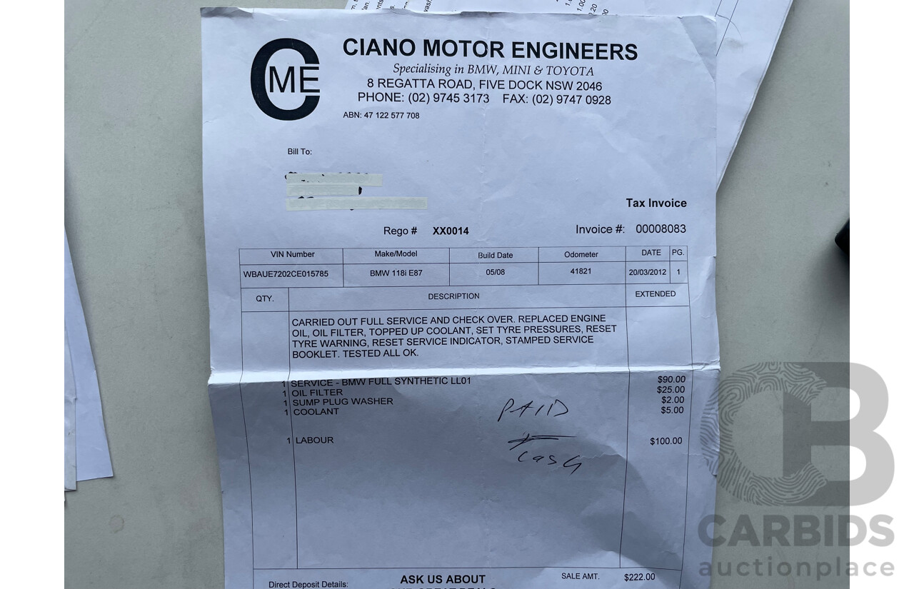 05/2008 BMW 118i E87 MY07 Upgrade 4d Hatchback Black 2.0L